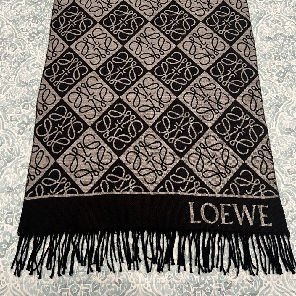 Loewe Black and Gray Logo Scarf